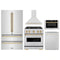 ZLINE 5-Piece Appliance Package - 30-Inch Dual Fuel Range, Hood, Refrigerator, Dishwasher, and Microwave Drawer in Stainless Steel with Gold Accents