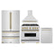 ZLINE 5-Piece Appliance Package - 36-Inch Dual Fuel Range, Hood, Refrigerator, Dishwasher, and Microwave Drawer in Stainless Steel with Champagne Bronze Accents
