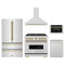 ZLINE 5-Piece Appliance Package - 36-Inch Dual Fuel Range, Hood, Refrigerator, Dishwasher, and Microwave Drawer in Stainless Steel with Gold Accents