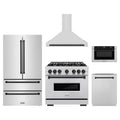 ZLINE 5-Piece Appliance Package - 36-Inch Dual Fuel Range, Hood, Refrigerator, Dishwasher, and Microwave Drawer in Stainless Steel with Matte Black Accents