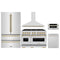 ZLINE 5-Piece Appliance Package - 48-Inch Dual Fuel Range, Hood, Refrigerator, Dishwasher, and Microwave Drawer in Stainless Steel with Champagne Bronze Accents