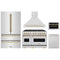ZLINE 5-Piece Appliance Package - 48-Inch Dual Fuel Range, Hood, Refrigerator, Dishwasher, and Microwave Drawer in Stainless Steel with Gold Accents