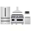 ZLINE 5-Piece Appliance Package - 48-Inch Autograph Edition Dual Fuel Range, Wall Mount Range Hood, 36-Inch French Door Refrigerator, Dishwasher, and 30-Inch Microwave Drawer in Stainless Steel Matte Black Accents