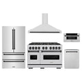 ZLINE 5-Piece Appliance Package - 48-Inch Autograph Edition Dual Fuel Range, Wall Mount Range Hood, 36-Inch French Door Refrigerator, Dishwasher, and 30-Inch Microwave Drawer in Stainless Steel Matte Black Accents