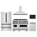 ZLINE 5-Piece Appliance Package - 48-Inch Dual Fuel Range, Hood, Refrigerator, Dishwasher, and Microwave Drawer in Stainless Steel with Matte Black Accents