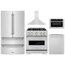 ZLINE 5-Piece Appliance Package - 30-Inch Gas Range, Hood, Refrigerator, Dishwasher, and Microwave Drawer in Stainless Steel