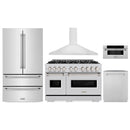 ZLINE 5-Piece Appliance Package - 48-Inch Classic Gas Range, Wall Mount Range Hood, 36-Inch French Door Refrigerator, Dishwasher, and 30-Inch Microwave Drawer in Stainless Steel