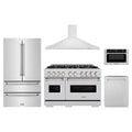 ZLINE 5-Piece Appliance Package - 48-Inch Gas Range, Hood, Refrigerator, Dishwasher, and Microwave Drawer in Stainless Steel