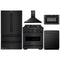ZLINE 5-Piece Appliance Package - 30-Inch Gas Range, Hood, Refrigerator, Dishwasher, and Microwave Drawer in Black Stainless Steel