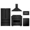 ZLINE 5-Piece Appliance Package - 36-Inch Gas Range, Hood, Refrigerator, Dishwasher, and Microwave Drawer in Black Stainless Steel