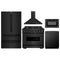 ZLINE 5-Piece Appliance Package - 36-Inch Gas Range, Hood, Refrigerator, Dishwasher, and Microwave Drawer in Black Stainless Steel