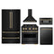 ZLINE 5-Piece Appliance Package - 30-Inch Autograph Edition Gas Range, Wall Mount Range Hood, 36-Inch French Door Refrigerator, Dishwasher, and 30-Inch Microwave Drawer in Black Stainless Steel with Champagne Bronze Accents