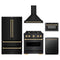 ZLINE 5-Piece Appliance Package - 30-Inch Gas Range, Hood, Refrigerator, Dishwasher, and Microwave Drawer in Black Stainless Steel with Champagne Bronze Accents