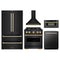 ZLINE 5-Piece Appliance Package - 30-Inch Autograph Edition Gas Range, Wall Mount Range Hood, 36-Inch French Door Refrigerator, Dishwasher, and 30-Inch Microwave Drawer in Black Stainless Steel with Gold Accents
