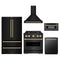 ZLINE 5-Piece Appliance Package - 30-Inch Autograph Edition Gas Range, Wall Mount Range Hood, 36-Inch French Door Refrigerator, Dishwasher, and 30-Inch Microwave Drawer in Black Stainless Steel with Gold Accents