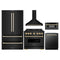 ZLINE 5-Piece Appliance Package - 36-Inch Autograph Edition Gas Range, Wall Mount Range Hood, 36-Inch French Door Refrigerator, Dishwasher, and 30-Inch Microwave Drawer in Black Stainless Steel with Gold Accents