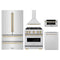 ZLINE 5-Piece Appliance Package - 30-Inch Autograph Edition Gas Range, Wall Mount Range Hood, 36-Inch French Door Refrigerator, Dishwasher, and 30-Inch Microwave Drawer in Stainless Steel with Champagne Bronze Accents