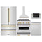 ZLINE 5-Piece Appliance Package - 30-Inch Autograph Edition Gas Range, Wall Mount Range Hood, 36-Inch French Door Refrigerator, Dishwasher, and 30-Inch Microwave Drawer in Stainless Steel with Gold Accents