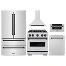 ZLINE 5-Piece Appliance Package - 30-Inch Autograph Edition Gas Range, Wall Mount Range Hood, 36-Inch French Door Refrigerator, Dishwasher, and 30-Inch Microwave Drawer in Stainless Steel Matte Black Accents