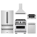ZLINE 5-Piece Appliance Package - 30-Inch Autograph Edition Gas Range, Wall Mount Range Hood, 36-Inch French Door Refrigerator, Dishwasher, and 30-Inch Microwave Drawer in Stainless Steel Matte Black Accents