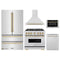 ZLINE 5-Piece Appliance Package - 36-Inch Gas Range, Hood, Refrigerator, Dishwasher, and Microwave Drawer in Stainless Steel with Champagne Bronze Accents