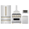 ZLINE 5-Piece Appliance Package - 36-Inch Autograph Edition Gas Range, Wall Mount Range Hood, 36-Inch French Door Refrigerator, Dishwasher, and 30-Inch Microwave Drawer in Stainless Steel with Gold Accents