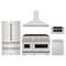 ZLINE 5-Piece Appliance Package - 48-Inch Autograph Edition Gas Range, Wall Mount Range Hood, 36-Inch French Door Refrigerator, Dishwasher, and 30-Inch Microwave Drawer in Stainless Steel with Champagne Bronze Accents