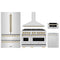 ZLINE 5-Piece Appliance Package - 48-Inch Gas Range, Hood, Refrigerator, Dishwasher, and Microwave Drawer in Stainless Steel with Champagne Bronze Accents