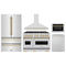 ZLINE 5-Piece Appliance Package - 48-Inch Gas Range, Hood, Refrigerator, Dishwasher, and Microwave Drawer in Stainless Steel with Gold Accents