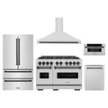 ZLINE 5-Piece Appliance Package - 48-Inch Autograph Edition Gas Range, Wall Mount Range Hood, 36-Inch French Door Refrigerator, Dishwasher, and 30-Inch Microwave Drawer in Stainless Steel Matte Black Accents