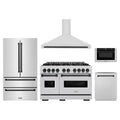ZLINE 5-Piece Appliance Package - 48-Inch Gas Range, Hood, Refrigerator, Dishwasher, and Microwave Drawer in Stainless Steel with Matte Black Accents