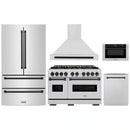 ZLINE 5-Piece Appliance Package - 48-Inch Gas Range, Hood, Refrigerator, Dishwasher, and Microwave Drawer in Stainless Steel with Matte Black Accents
