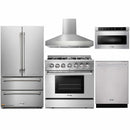 Thor Kitchen 5-Piece Pro Appliance Package - 36-Inch Dual Fuel Range with Propane Gas Cooktop , French Door Refrigerator, Pro-Style Wall Mount Hood, Dishwasher & Microwave Drawer in Stainless Steel
