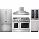 Thor Kitchen 5-Piece Pro Appliance Package - 48-Inch Dual Fuel Range with Propane Gas Cooktop , Pro Wall Mount Hood, French Door Refrigerator, Dishwasher, and Wine Cooler in Stainless Steel
