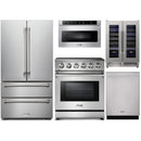 Thor Kitchen 5-Piece Appliance Package - 30-Inch Electric Range, French Door Refrigerator, Dishwasher, Microwave Drawer, & Wine Cooler in Stainless Steel