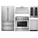 Thor Kitchen 5-Piece Appliance Package - 36-Inch Electric Range, French Door Refrigerator, Under Cabinet Hood, Dishwasher, & Wine Cooler in Stainless Steel