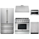 Thor Kitchen 5-Piece Pro Appliance Package - 36-Inch Propane Gas Range, French Door Refrigerator, Under Cabinet Hood, Dishwasher, and Microwave Drawer in Stainless Steel