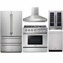 Thor Kitchen 5-Piece Pro Appliance Package - 36-Inch Propane Gas Range, French Door Refrigerator, Pro-Style Wall Mount Hood, Dishwasher, and Wine Cooler in Stainless Steel