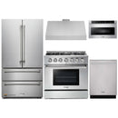 Thor Kitchen 5-Piece Pro Appliance Package - 36-Inch Propane Gas Range, French Door Refrigerator, Under Cabinet Hood, Dishwasher, and Microwave Drawer in Stainless Steel