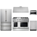 Thor Kitchen 5-Piece Pro Appliance Package - 48-Inch Propane Gas Range, French Door Refrigerator, Dishwasher, Under Cabinet 11-Inch Tall Hood, and Microwave Drawer in Stainless Steel