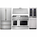 Thor Kitchen 5-Piece Pro Appliance Package - 48-Inch Propane Gas Range, French Door Refrigerator, Dishwasher, Under Cabinet 11-Inch Tall Hood & Wine Cooler in Stainless Steel