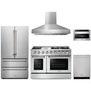 Thor Kitchen 5-Piece Pro Appliance Package - 48-Inch Propane Gas Range, French Door Refrigerator, Dishwasher, Pro Wall Mount Hood, and Microwave Drawer in Stainless Steel