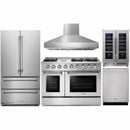 Thor Kitchen 5-Piece Pro Appliance Package - 48-Inch Propane Gas Range, Pro Wall Mount Hood, French Door Refrigerator, Dishwasher, and Wine Cooler in Stainless Steel