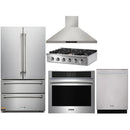 Thor Kitchen 5-Piece Pro Appliance Package - 36-Inch Propane Gas Rangetop , Electric Wall Oven, Wall Mount Hood, Dishwasher & Refrigerator in Stainless Steel