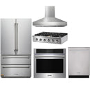 Thor Kitchen 5-Piece Pro Appliance Package - 36-Inch Rangetop, Electric Wall Oven, Pro-Style Wall Mount Hood, Dishwasher & Refrigerator in Stainless Steel
