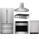 Thor Kitchen 5-Piece Pro Appliance Package - 36-Inch Propane Gas Rangetop , Electric Wall Oven, Pro-Style Wall Mount Hood, Dishwasher & Refrigerator in Stainless Steel