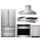 Thor Kitchen 5-Piece Pro Appliance Package - 48-Inch Rangetop, Electric Wall Oven, Wall Mount Hood, Dishwasher & Refrigerator in Stainless Steel
