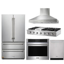 Thor Kitchen 5-Piece Pro Appliance Package - 48-Inch Propane Gas Rangetop , Electric Wall Oven, Wall Mount Hood, Dishwasher & Refrigerator in Stainless Steel