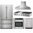Thor Kitchen 5-Piece Pro Appliance Package - 48-Inch Propane Gas Rangetop , Electric Wall Oven, Wall Mount Hood, Dishwasher & Refrigerator in Stainless Steel