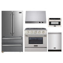 Kucht 5-Piece Appliance Package - 30-Inch Dual Fuel Range in Natural Gas, 36-Inch Refrigerator, Dishwasher, Under Cabinet Range Hood & Microwave Drawer in Stainless Steel